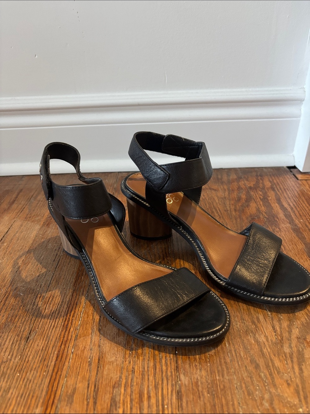 Franco Sarto Black Ankle-Strap Block Heel Sandals